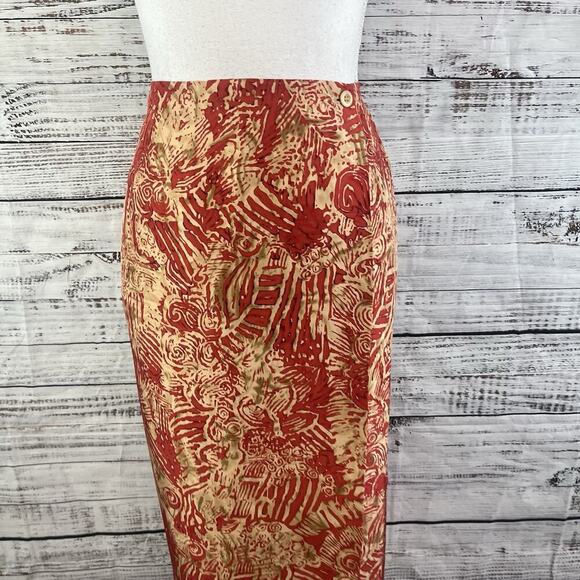 Nygard Collection Skirt size 8 Petite Dark Red Gold Silk Swirls Long Faux Wrap - Picture 3 of 11